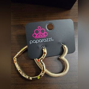 Paparazzi Gold Hoop Earrings with Multicolor Accents